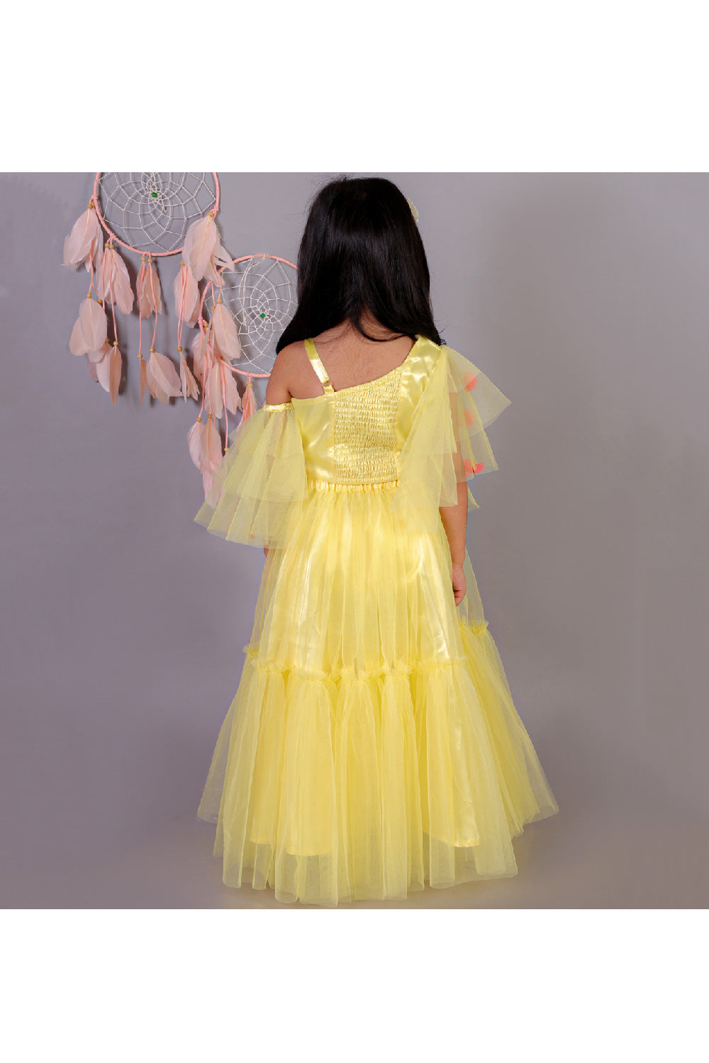 Yellow Embroidered One Shoulder Top With Net Lehenga Set