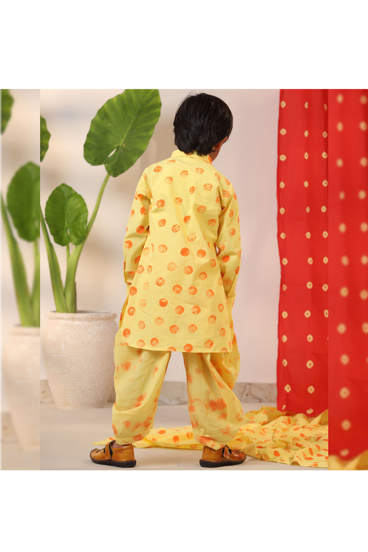Yellow And Orange Printed Cotton Kurta And Salwar Set
