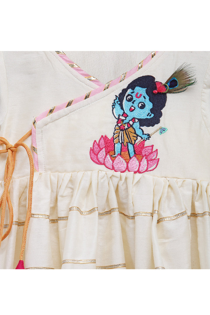 Off White krishna Embroidered Angarkha Kurta With dhoti Set