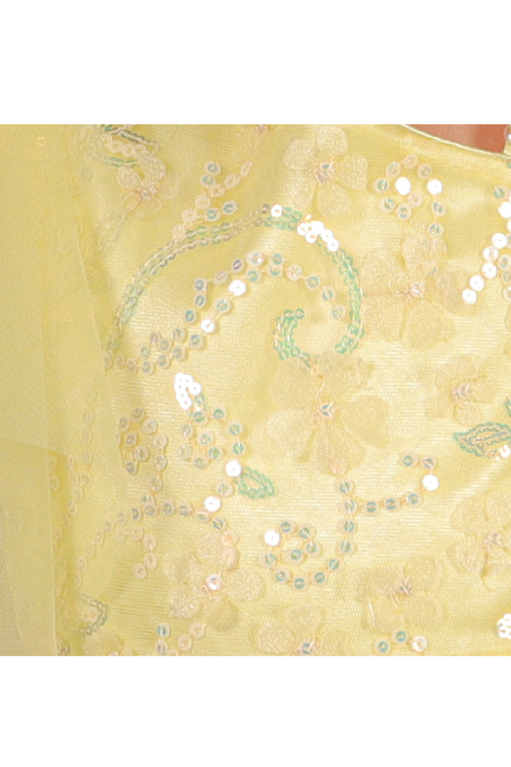 Yellow Embroidered One Shoulder Top With Net Lehenga Set