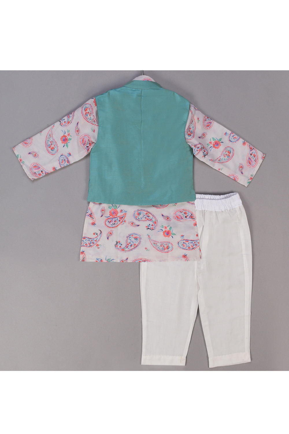 White paisley printed kurta with pintucks jacket and pyjama