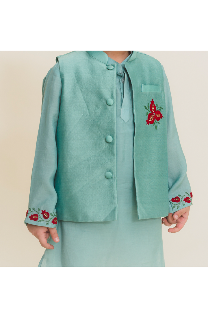 Aqua blue kurta jacket pant set