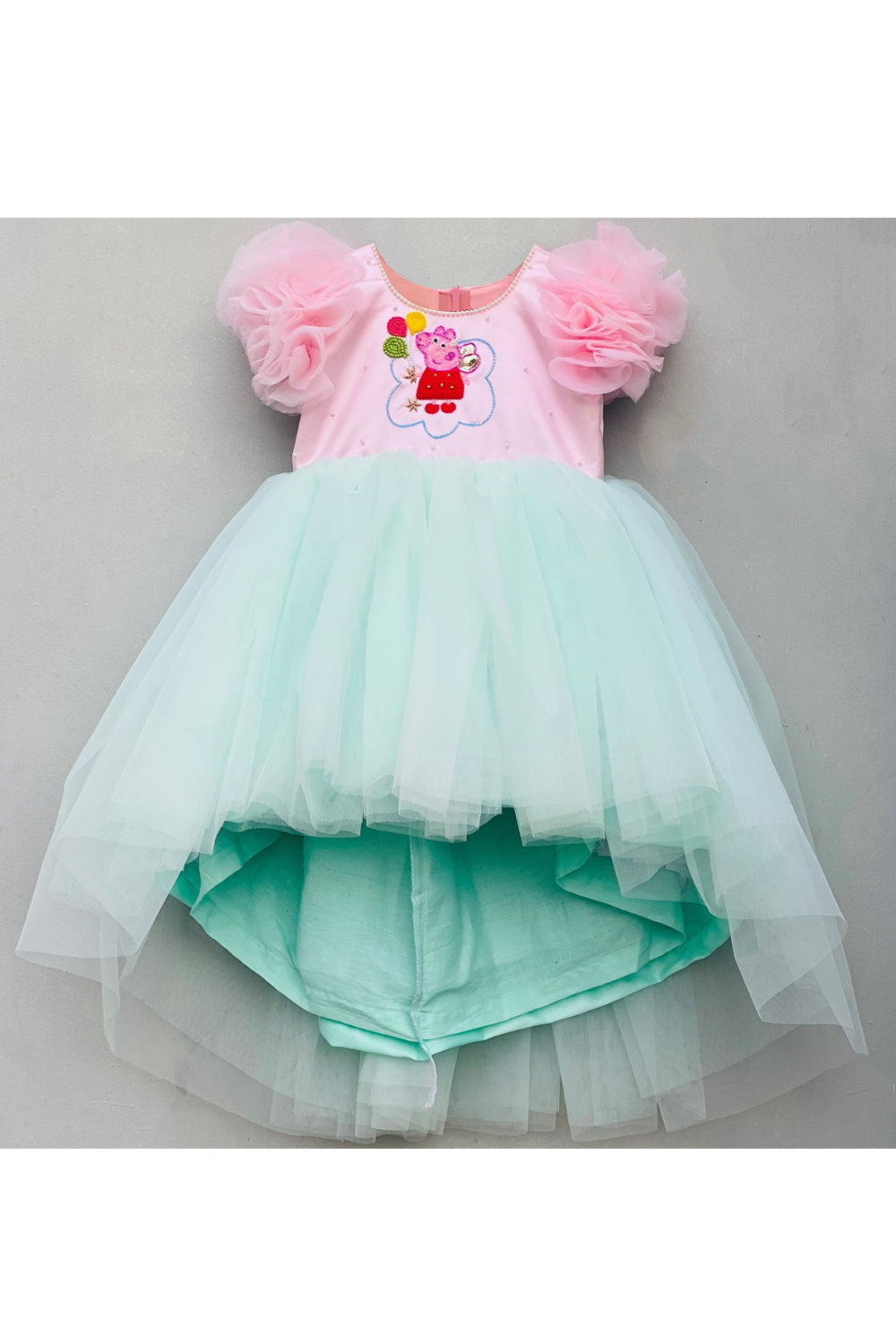 Peppa embroidered pink and blue high low gown