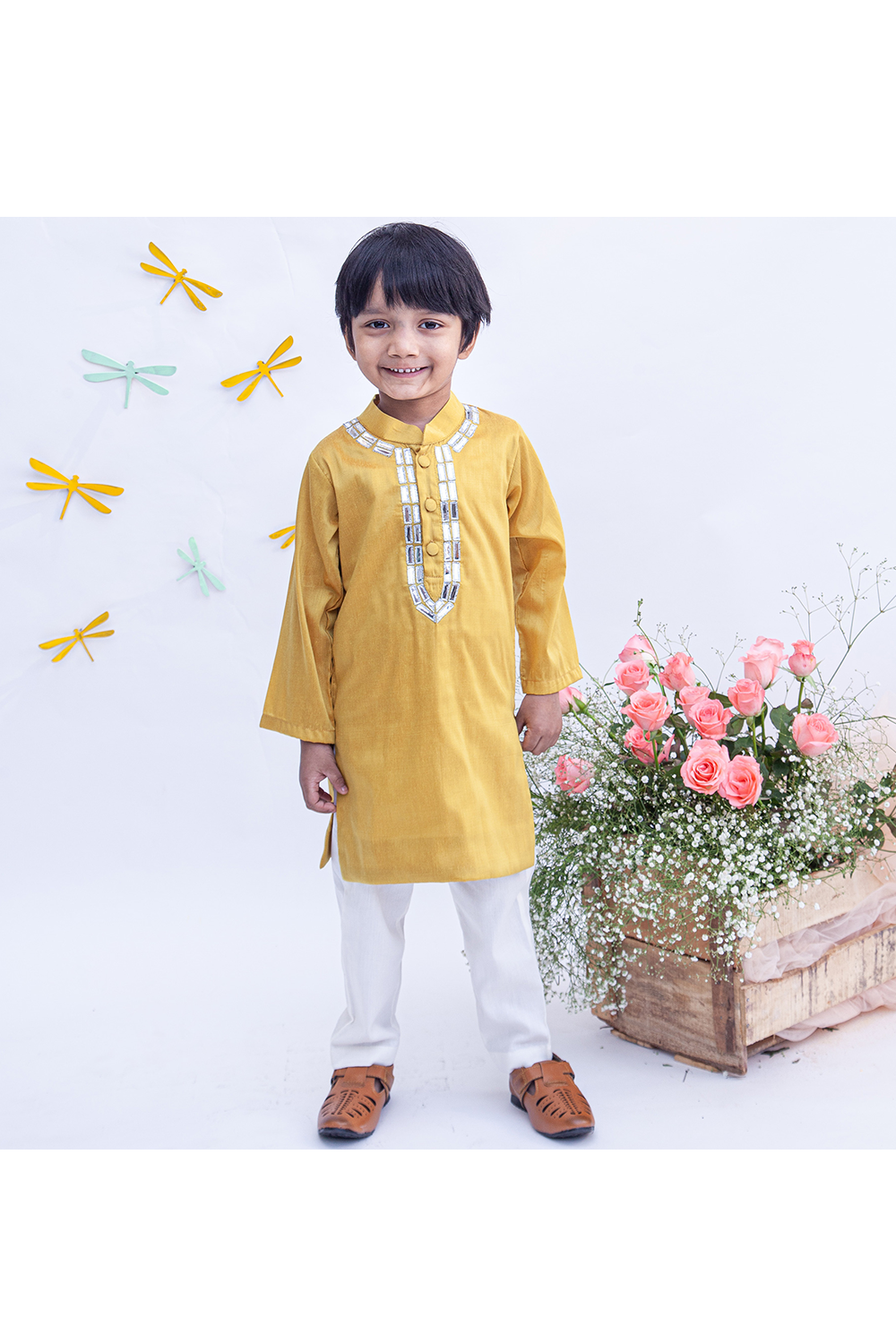Mustard yellow cotton silk kurta and churidar