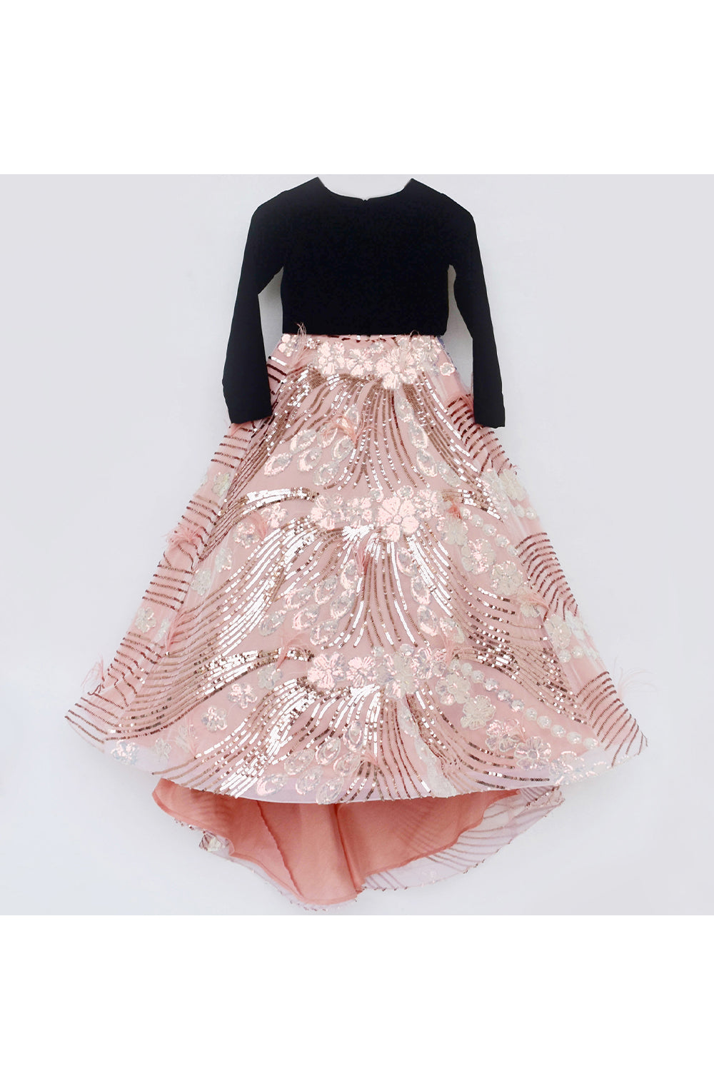 Black Velvet Top With Sequins Embroidered High Low Lehenga