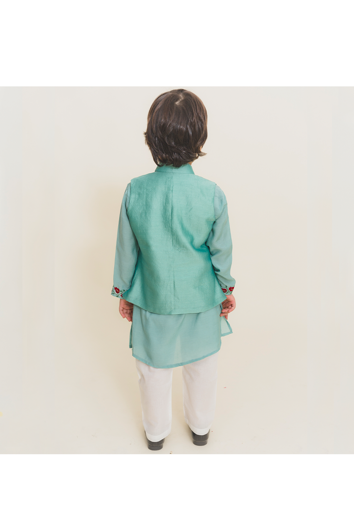 Aqua blue kurta jacket pant set