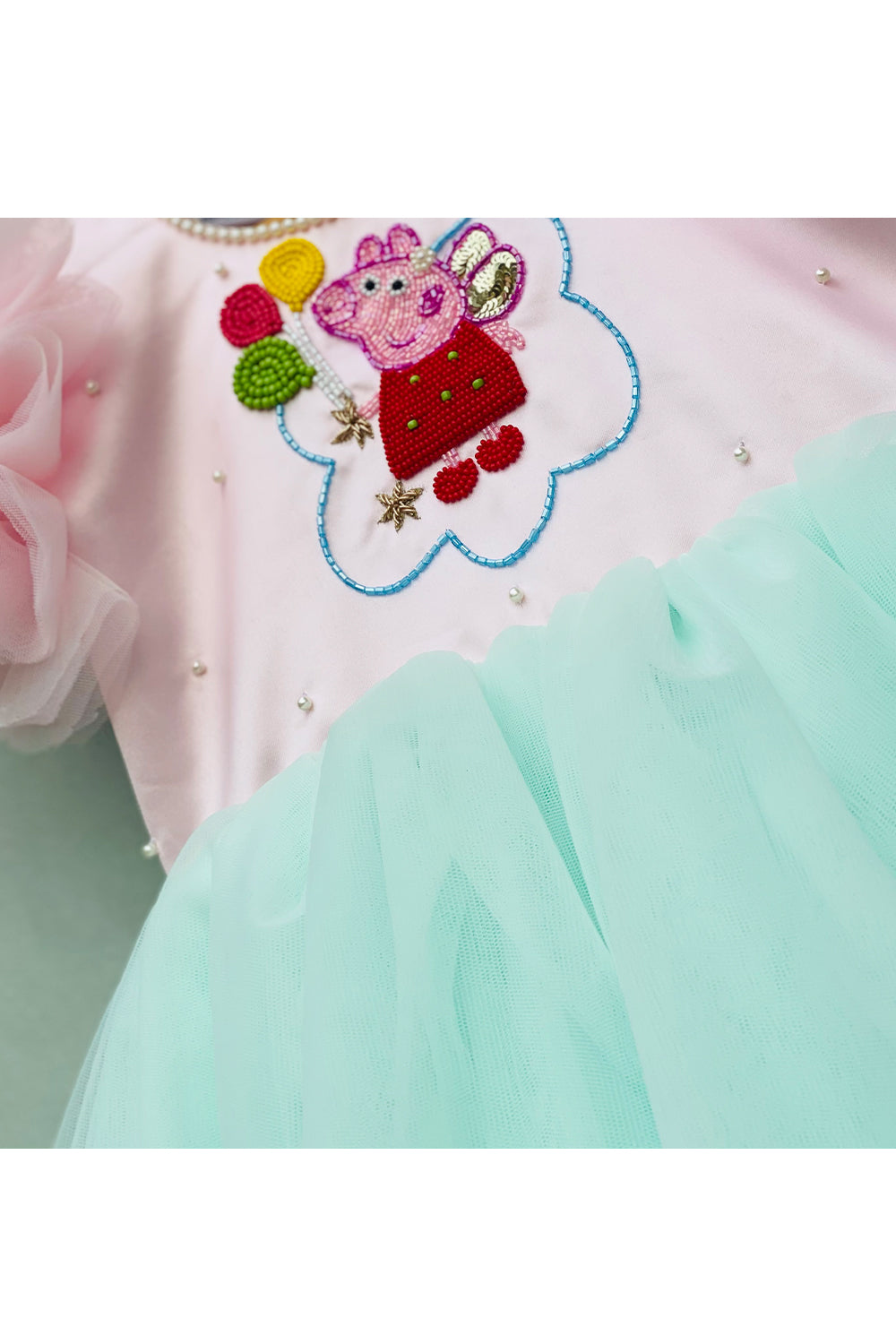 Peppa embroidered pink and blue high low gown