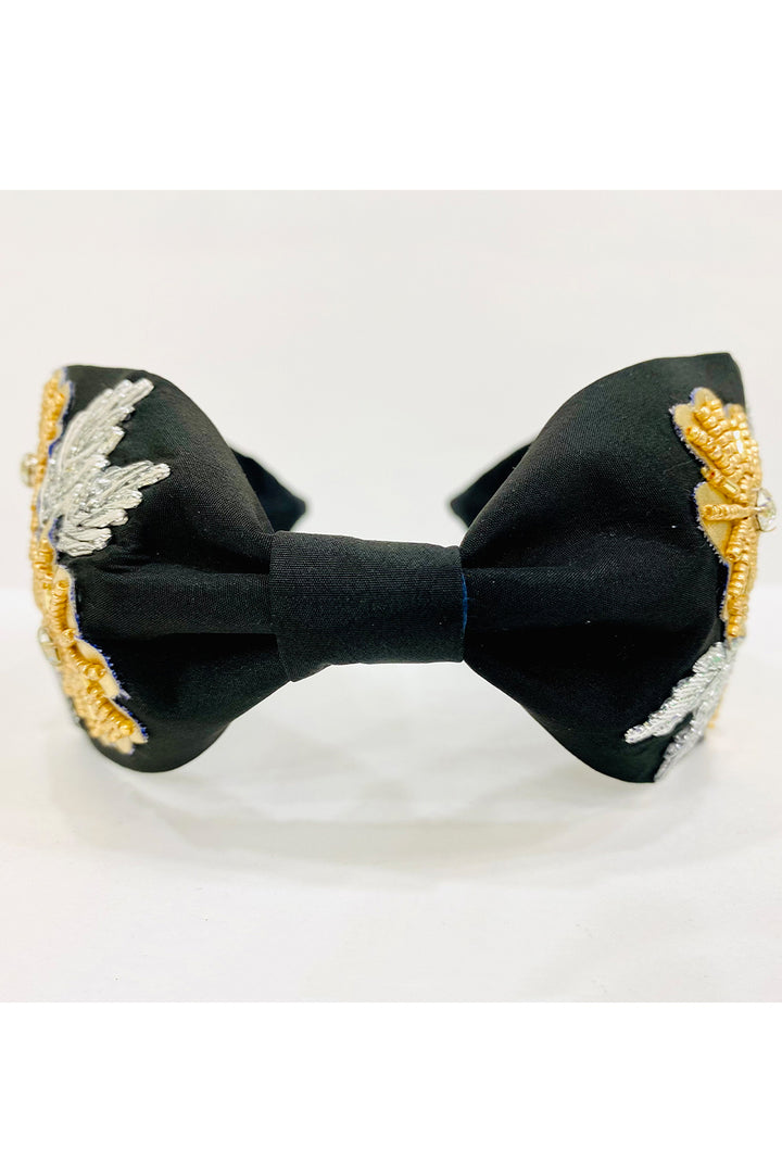 Black pure crepe yellow flowers hairband