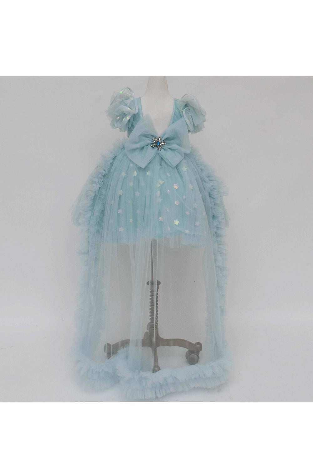 Light blue star printed net dress