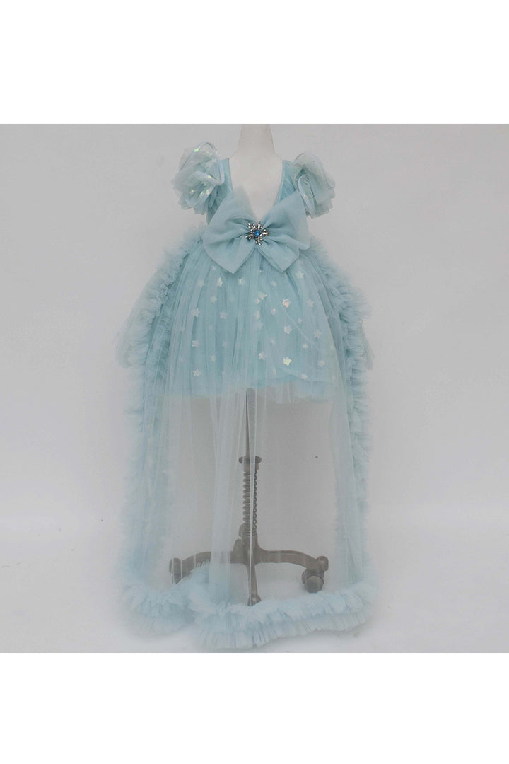 Light blue star printed net dress