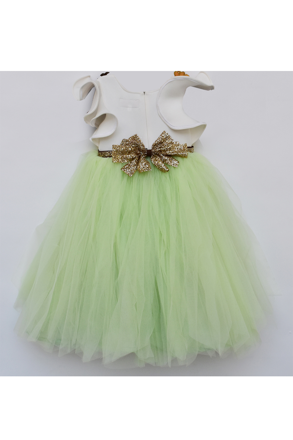 Off white and mint green net with animals motifs gown