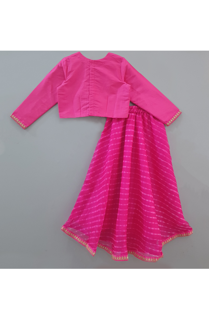 Magenta rajputi top with leheriya mothra skirt