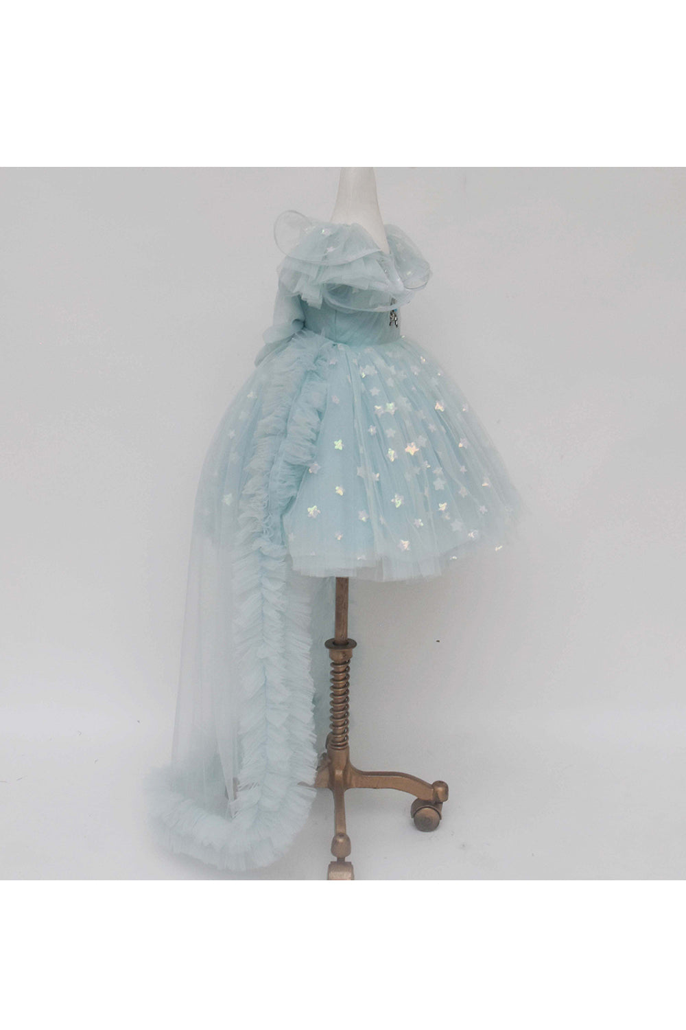 Light blue star printed net dress