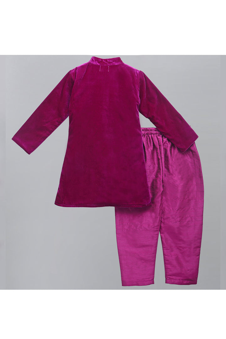 Purple Velvet Sequins Work Bandgala with Pants