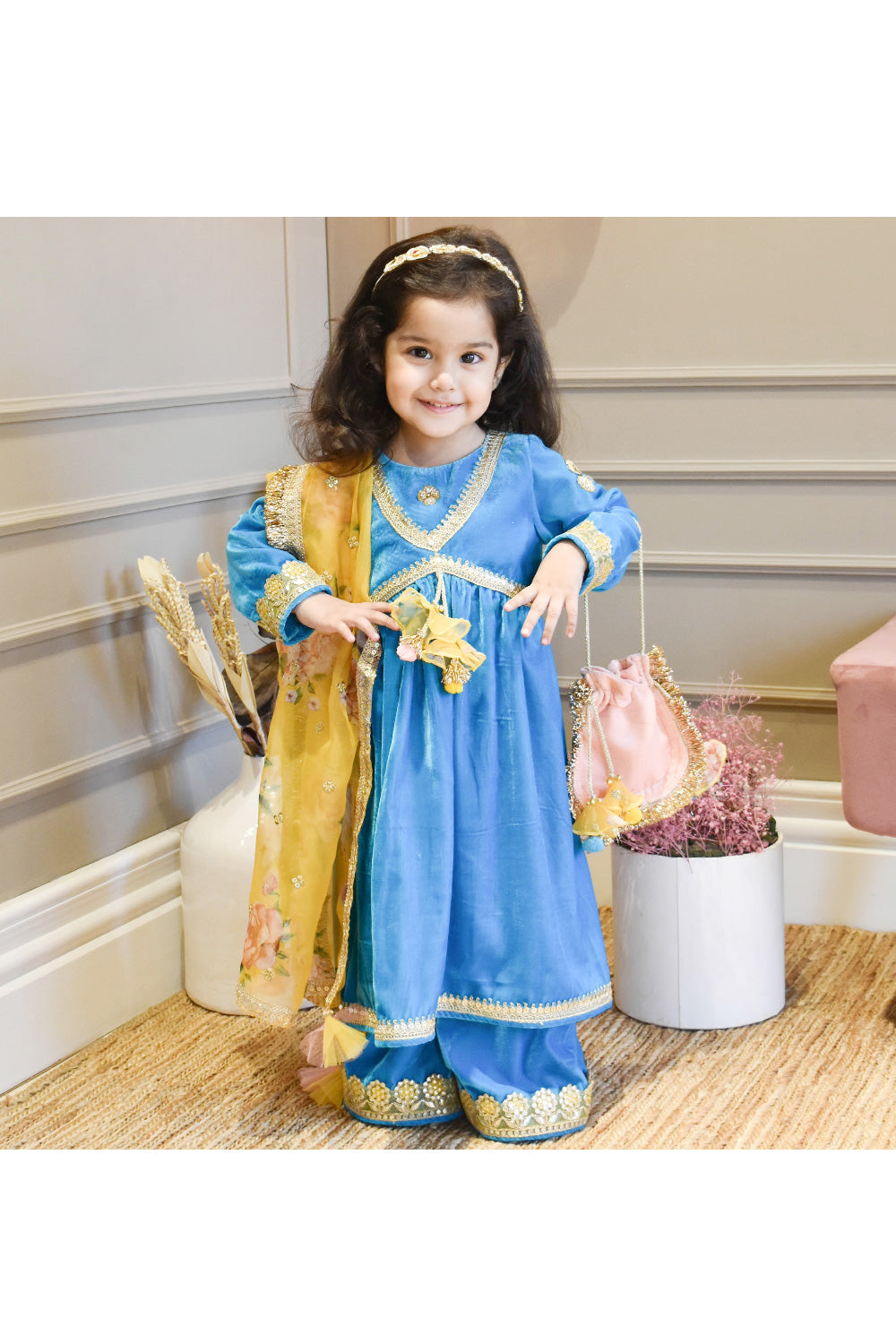 Lace Detailing Velvet Kurta With Palazzo Set