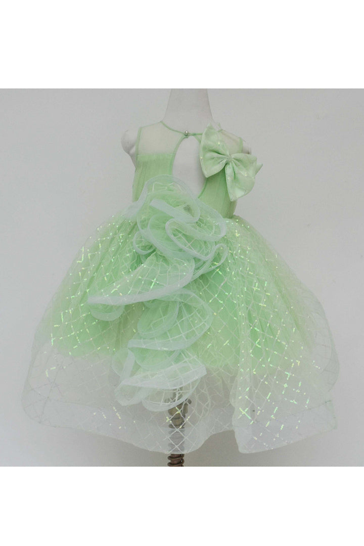 Green sequins net bow dress