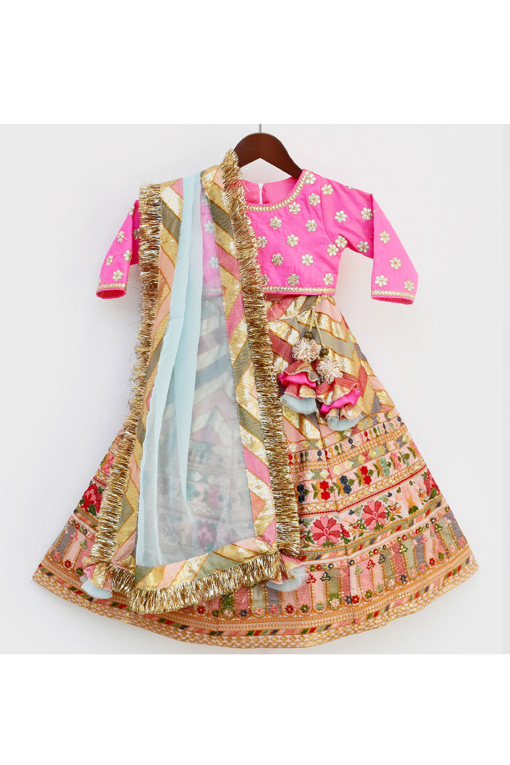 Boti Silk Work Choli And Multicolor Embroidered Lehenga With Dupatta