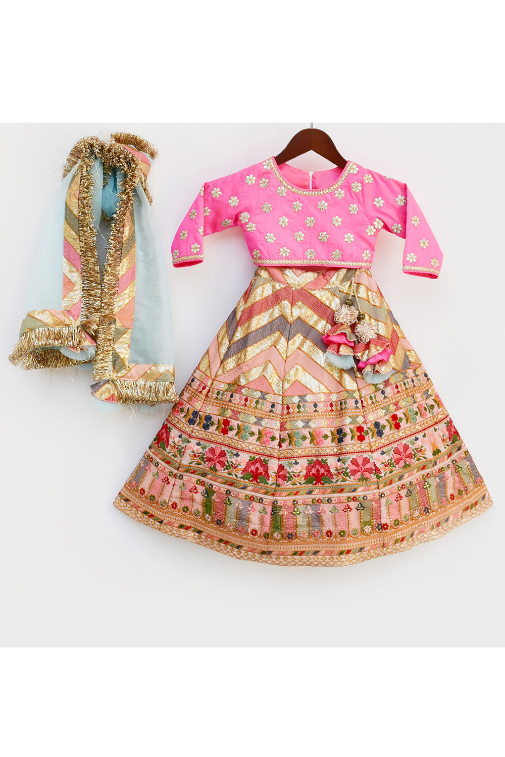 Boti Silk Work Choli And Multicolor Embroidered Lehenga With Dupatta