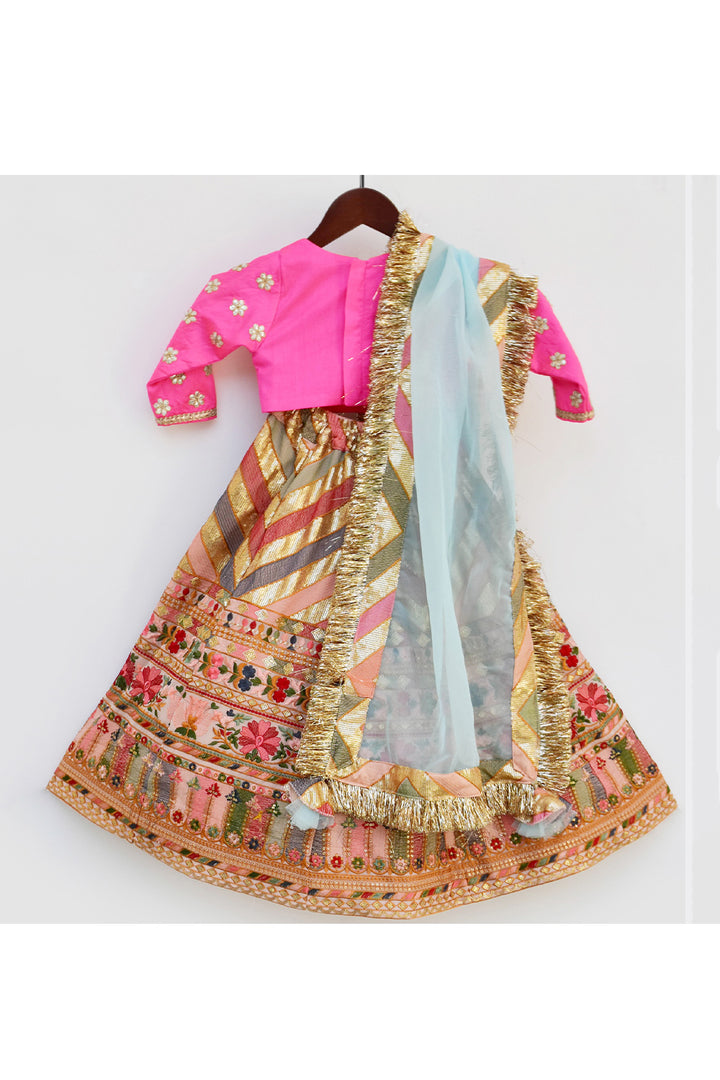 Boti Silk Work Choli And Multicolor Embroidered Lehenga With Dupatta