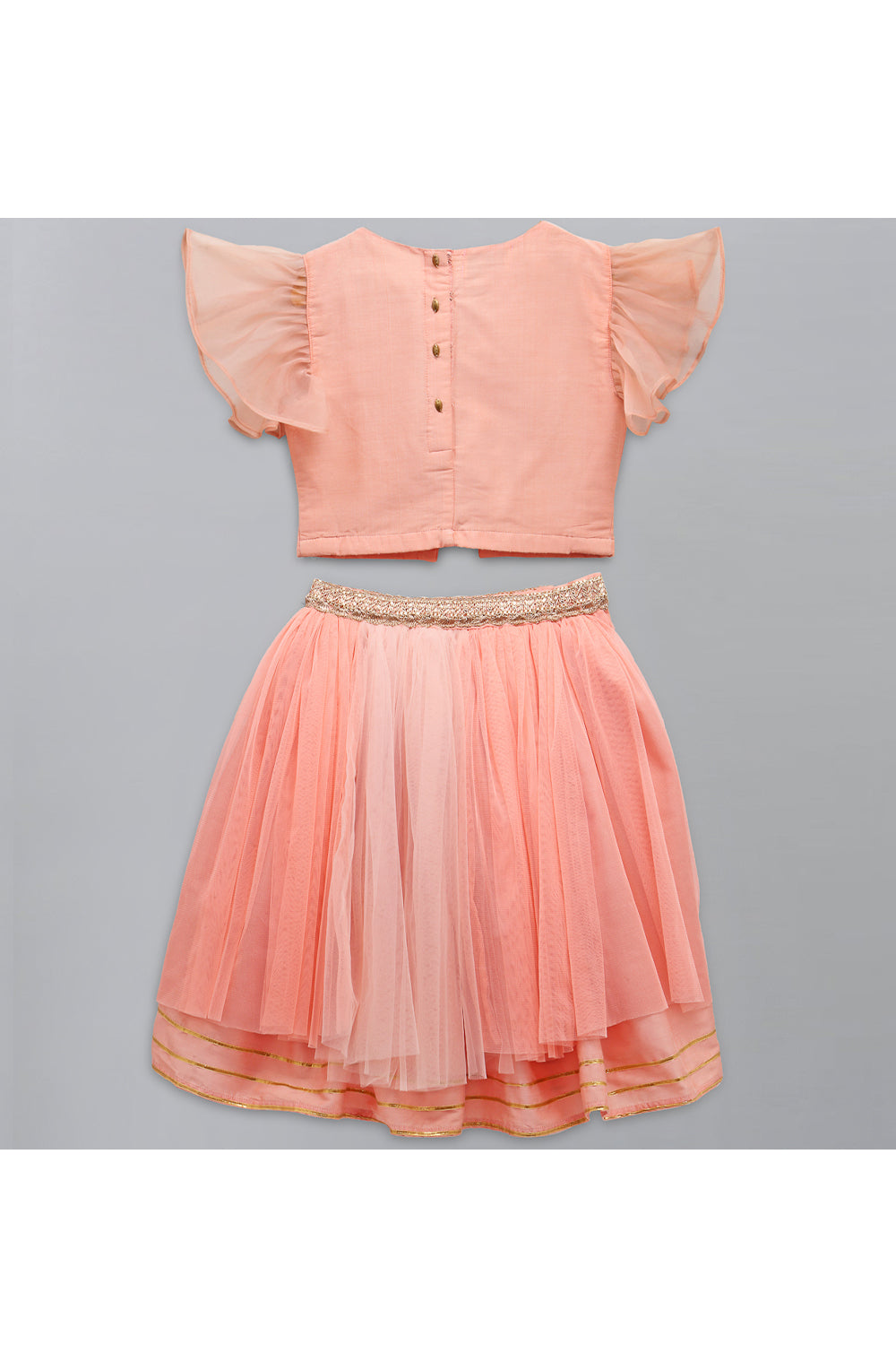 Peach Ruffled Top With Double Layered Lehenga