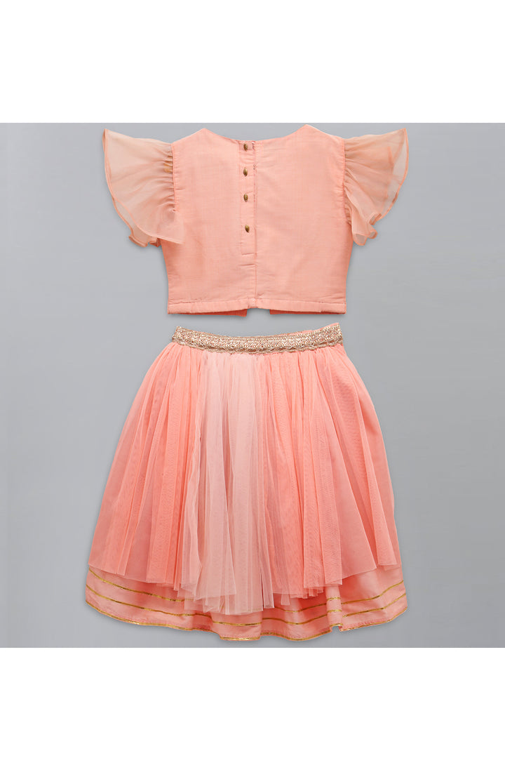 Peach Ruffled Top With Double Layered Lehenga