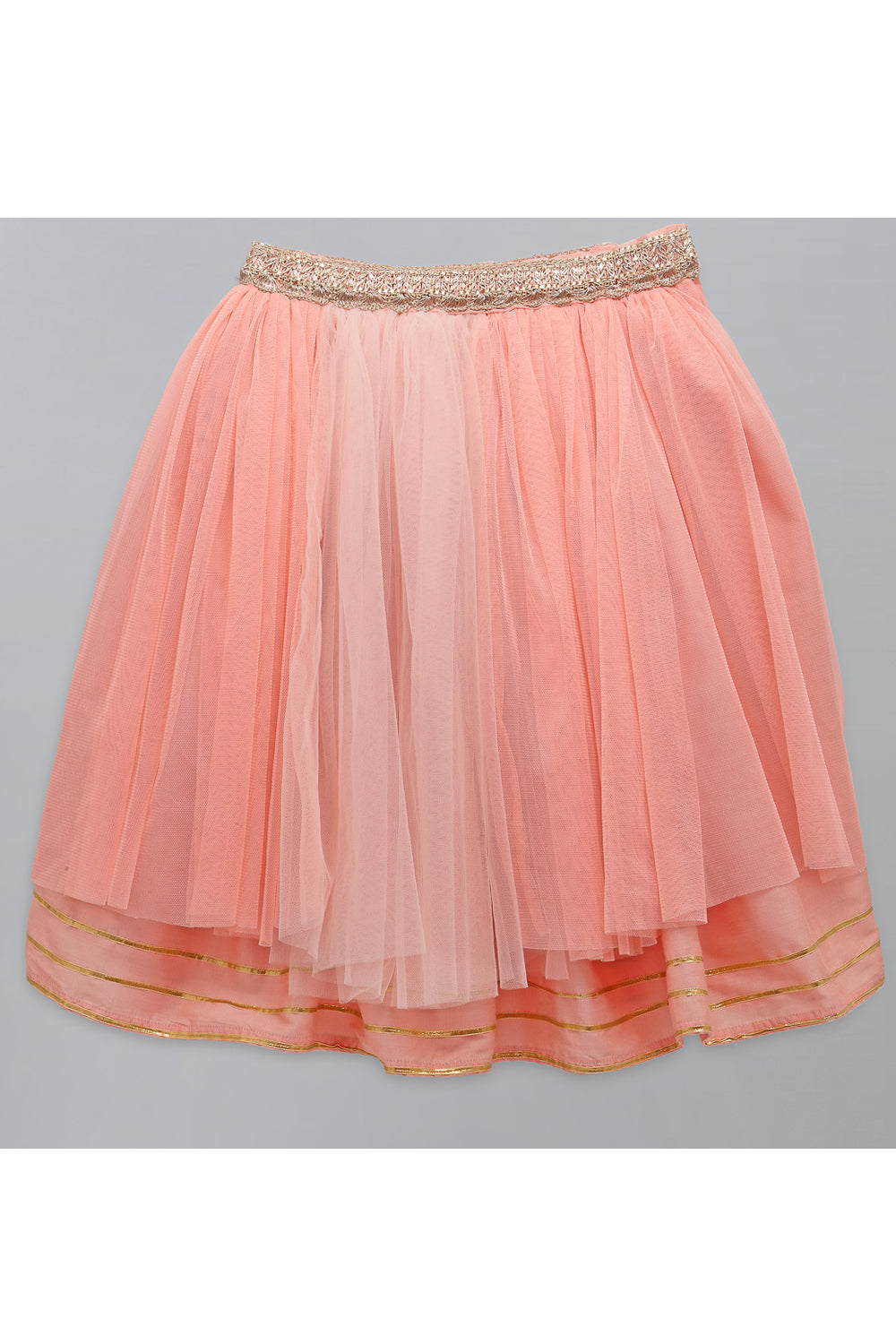 Peach Ruffled Top With Double Layered Lehenga