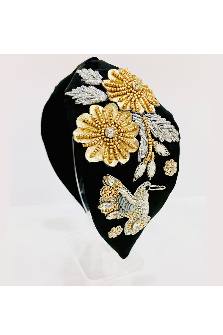 Black pure crepe yellow flowers hairband