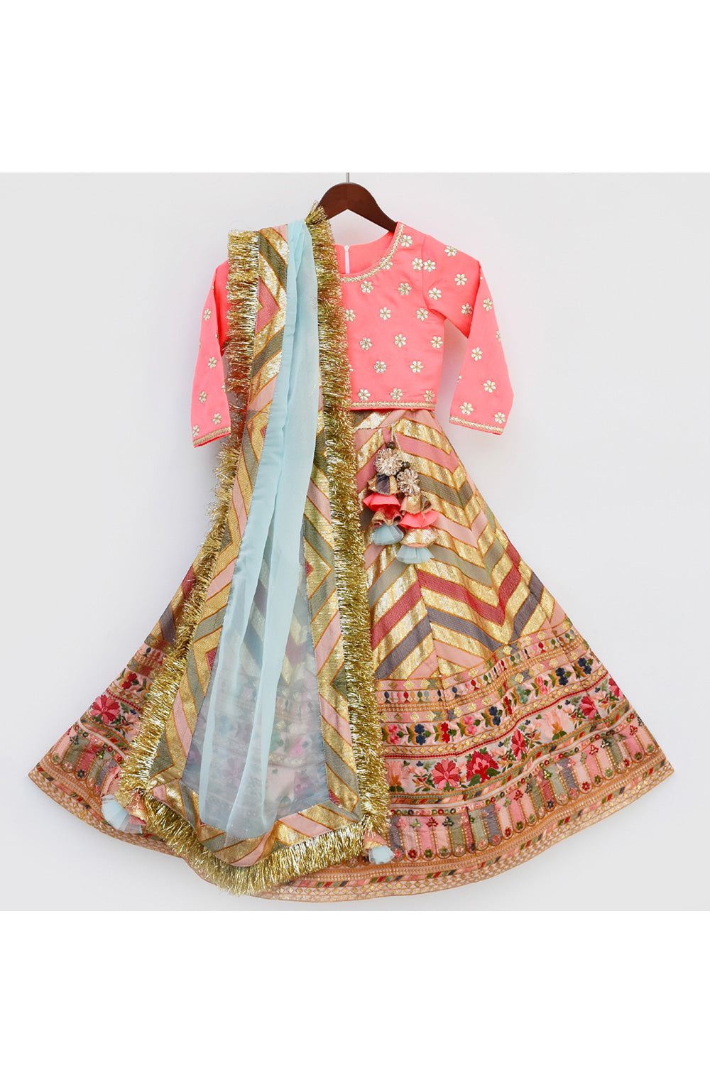Boti Silk Work Choli And Multicolor Embroidered Lehenga With Dupatta