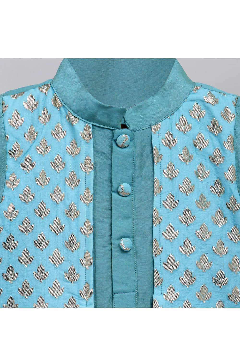 Blue Cotton Silk kurta With Attached Jacket Pyjama Set