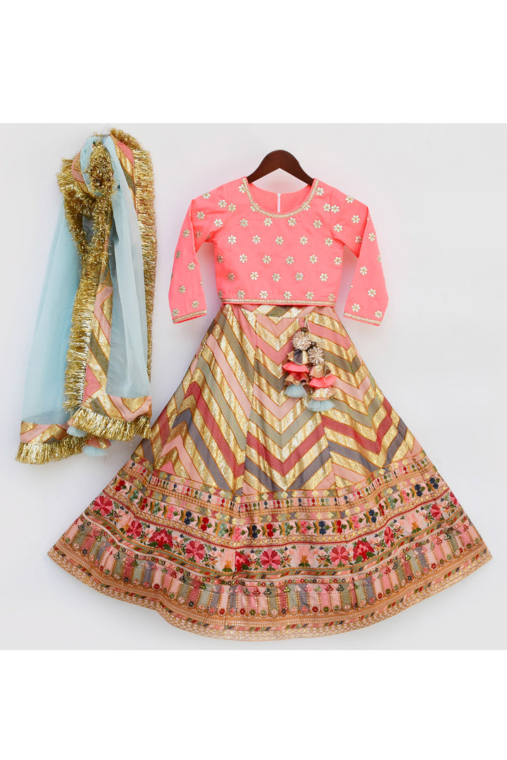 Boti Silk Work Choli And Multicolor Embroidered Lehenga With Dupatta
