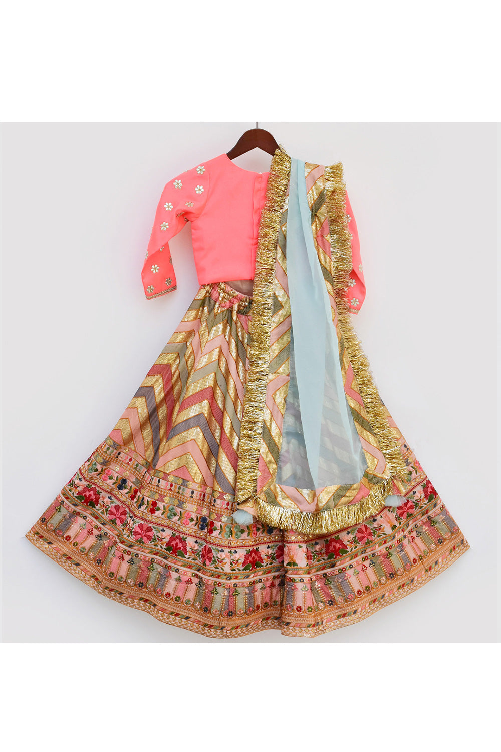 Boti Silk Work Choli And Multicolor Embroidered Lehenga With Dupatta