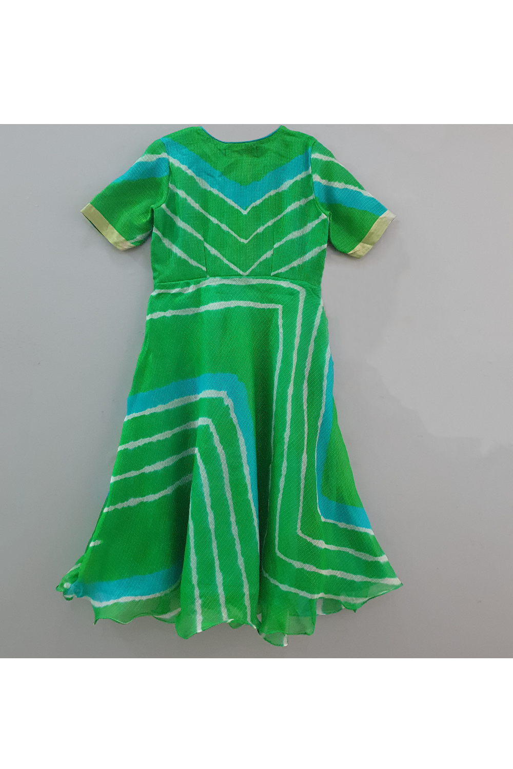 Green lehriya dress with attached jacket
