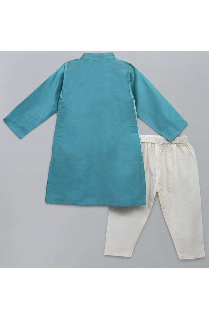 Blue Cotton Silk kurta With Attached Jacket Pyjama Set