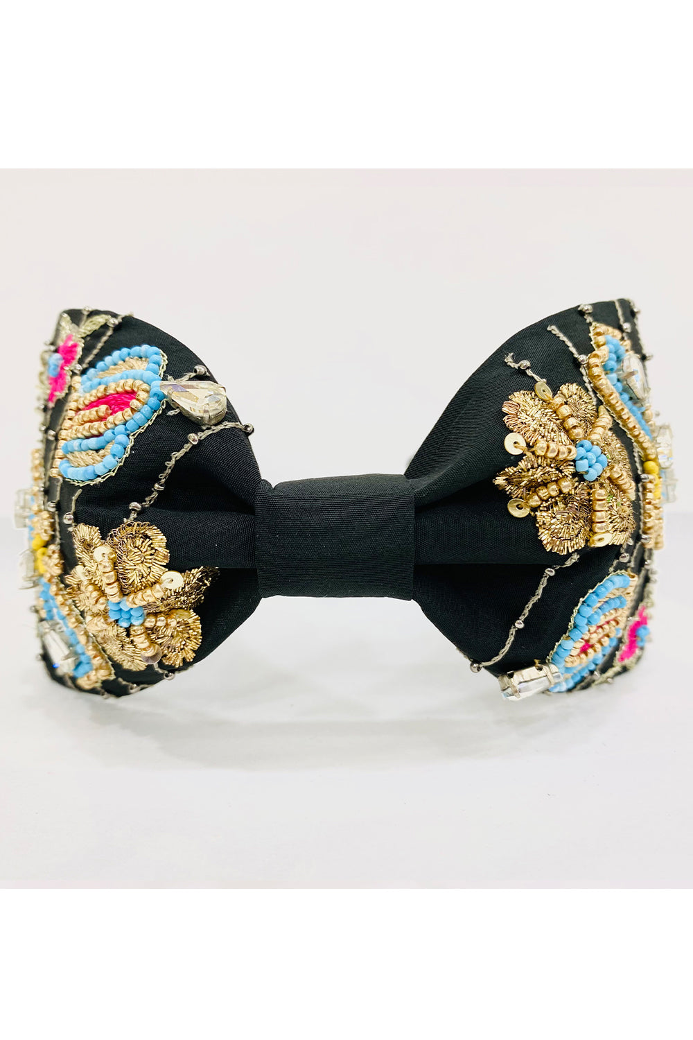 Black pure crepe butterfly and flower hairband