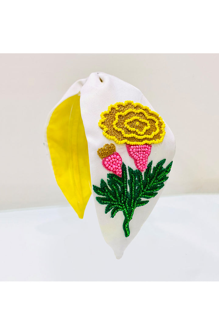 White And Yellow Sunflower Embroidered Hairband