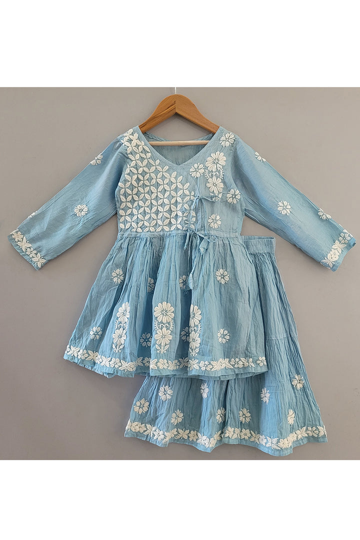 Hand Embroidered Angrakha Style Kurta With Sharara Set