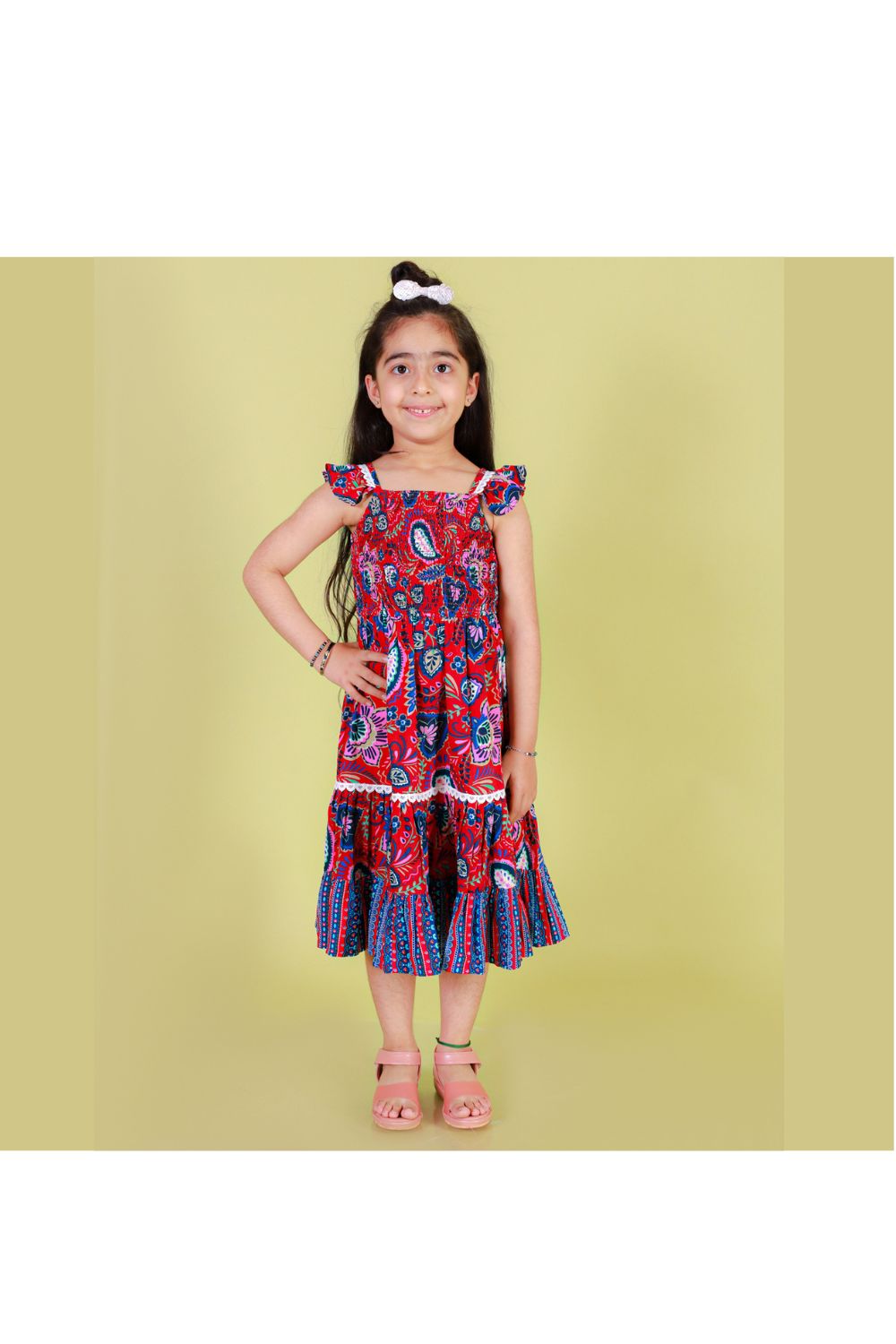 Red And Blue Floral Printed Sleeveless Dress