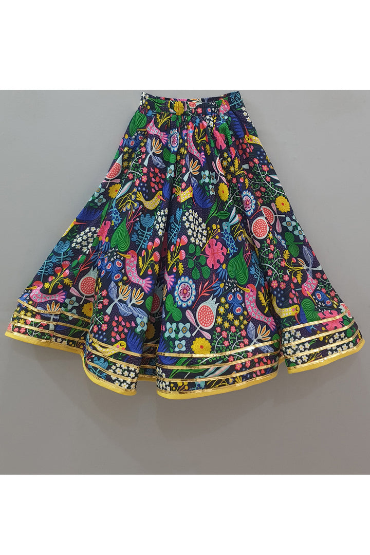 Lace Detailing Cotton Silk Top With Attached Dupatta And Printed Lehenga Set