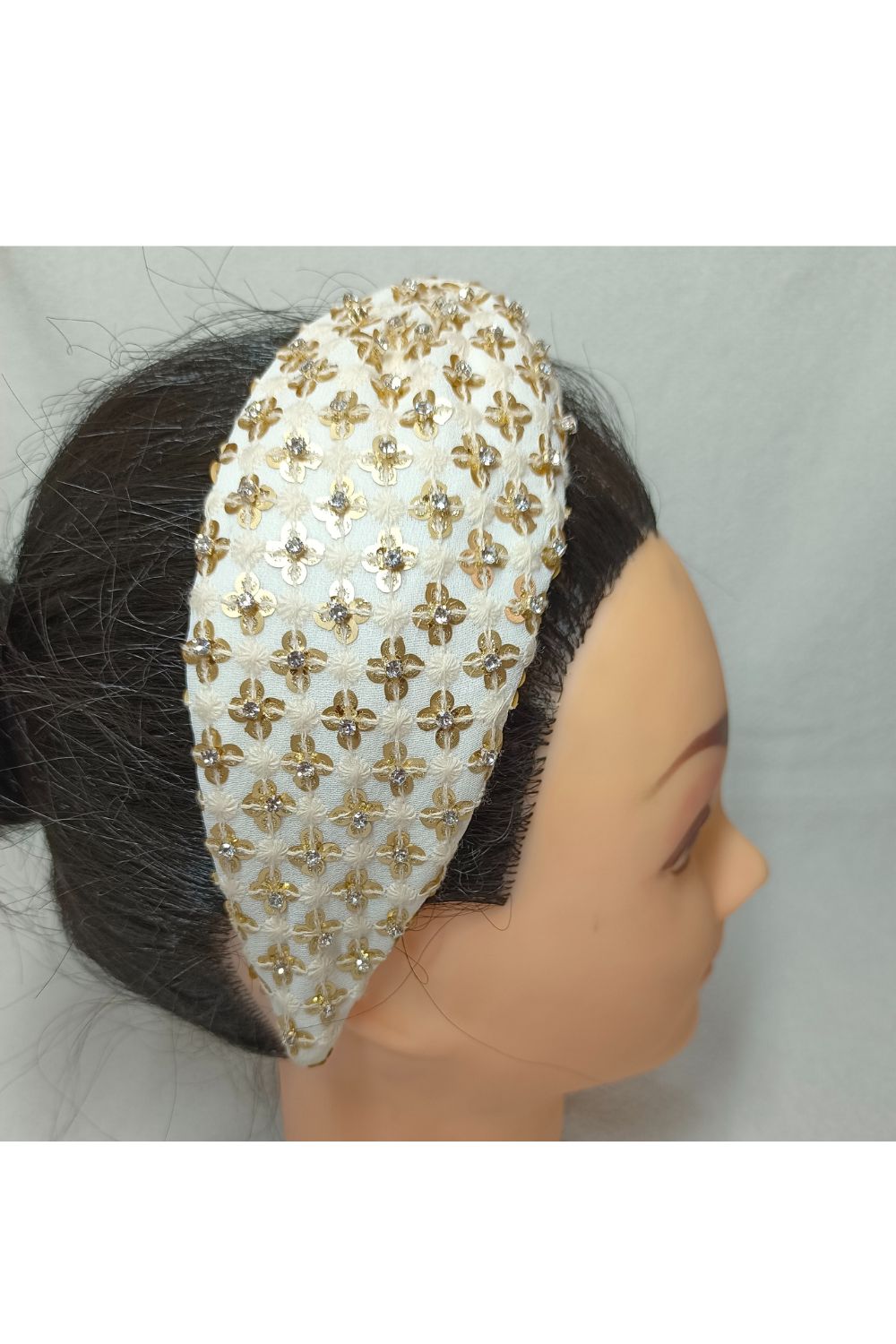 Off White Embroidered Georgette Hairband