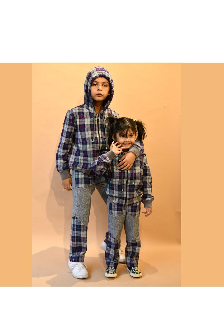 Grey Check Printed Cord Set