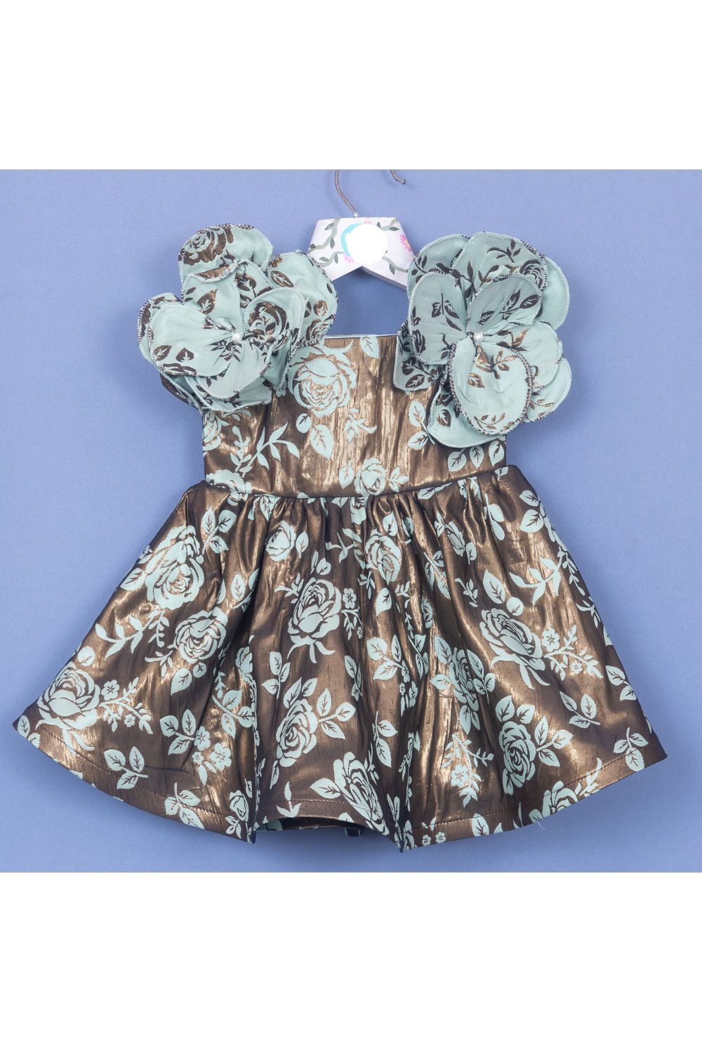 Brown Brocade Embroidered Sleeveless Dress