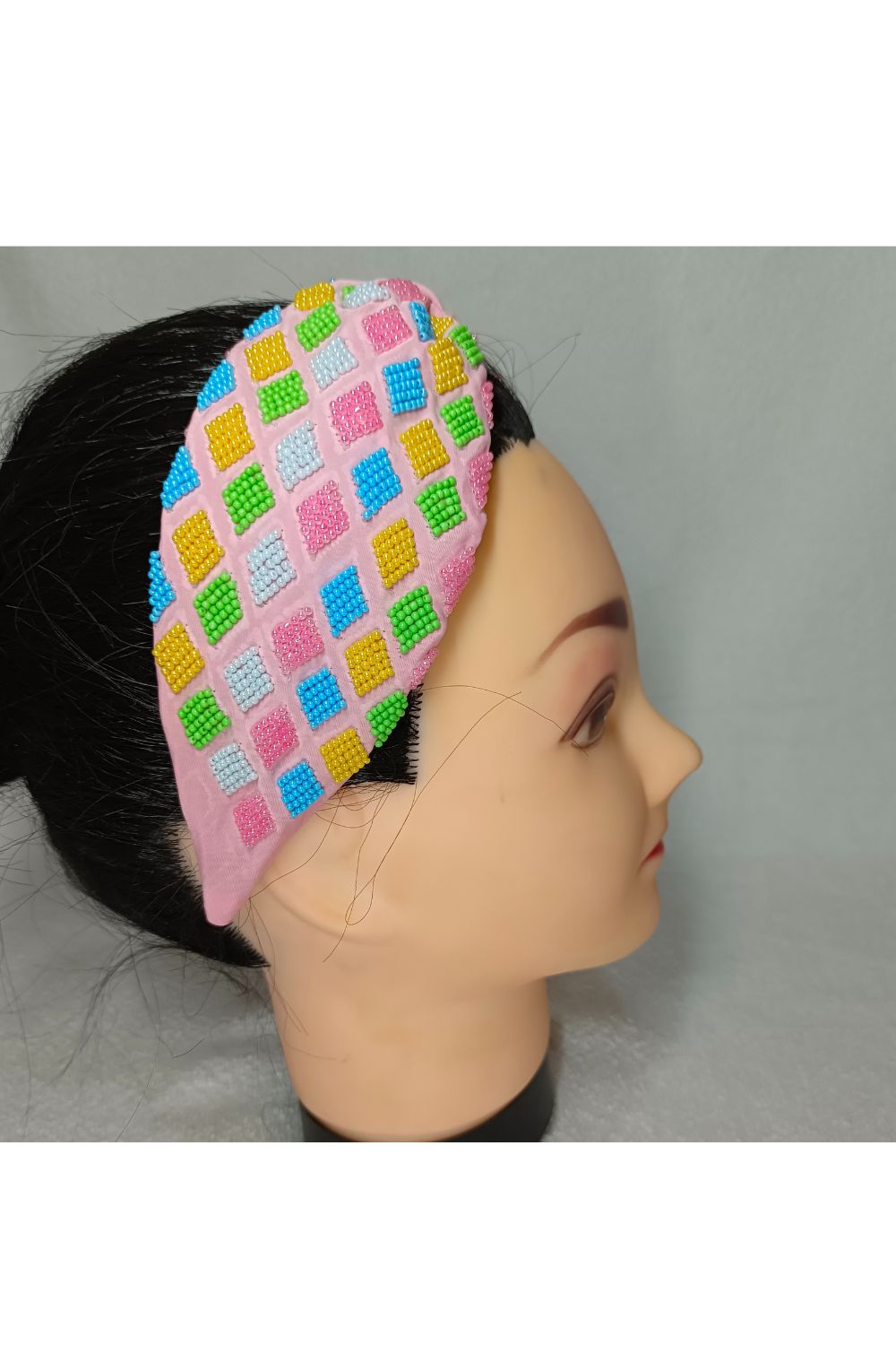 Pink Beads Embroidered Crepe Hairband