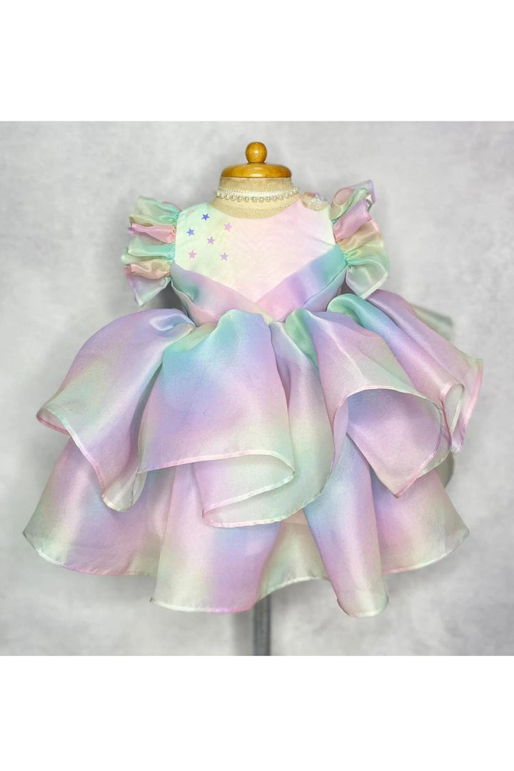 Rainbow Star Detailing Satin Dress