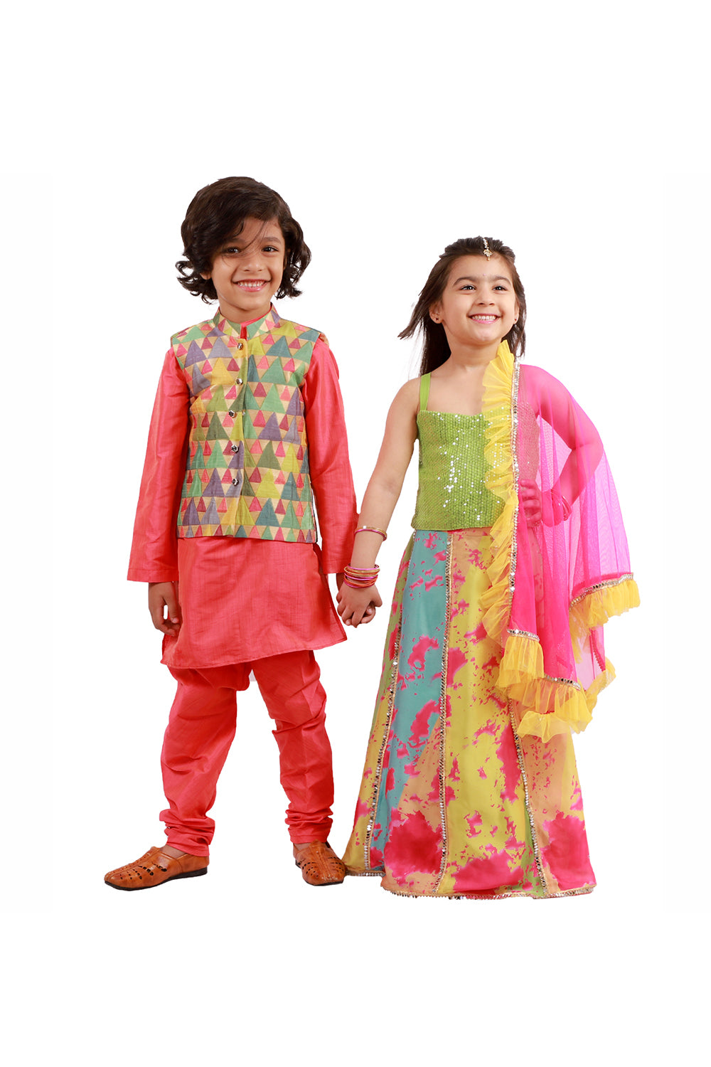 Light green mirror work choli with printed lehenga and dupatta