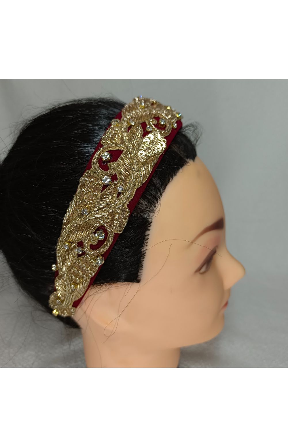 Maroon And Golden Embroidered Georgette Hairband