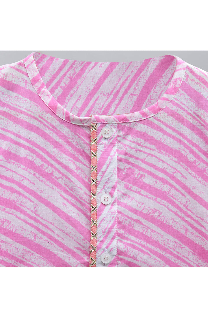 Pink Printed Kurta With White Pyjama Set