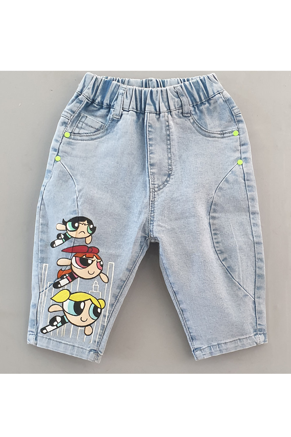 Blue Power Puff Girls Printed Denim Pant