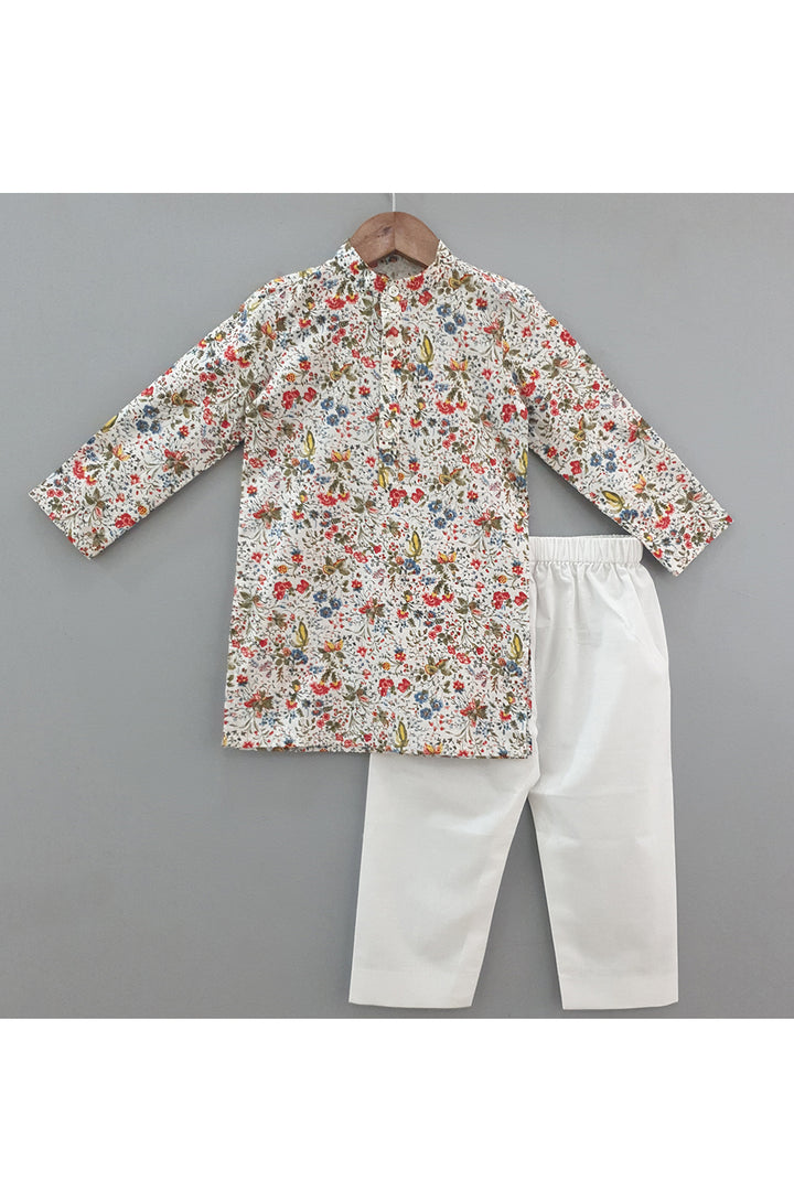 White floral printed kurta and pyjama