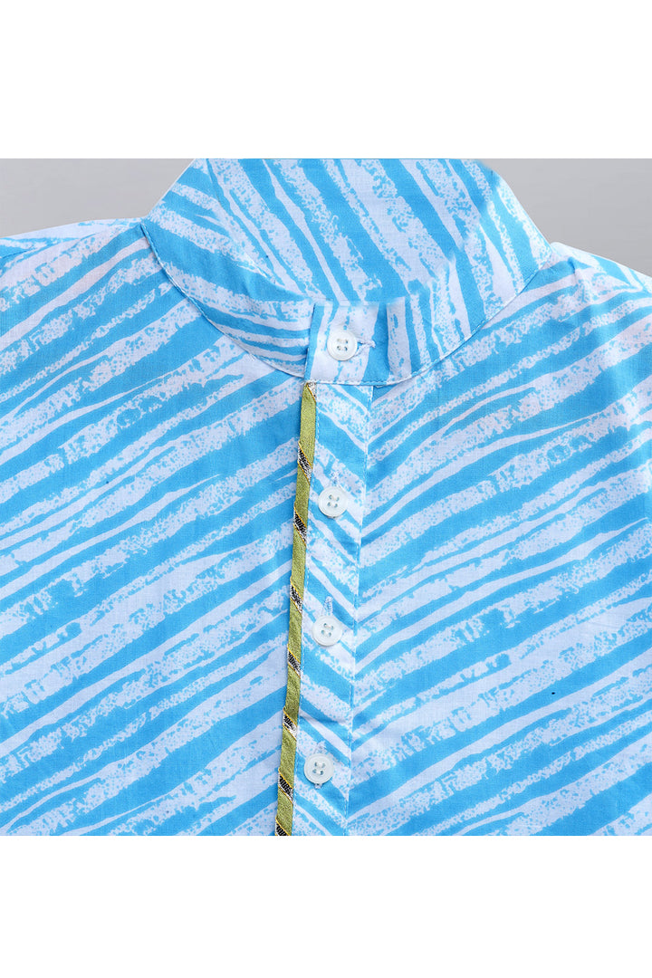Light Blue Printed Kurta With White Pyjama Set