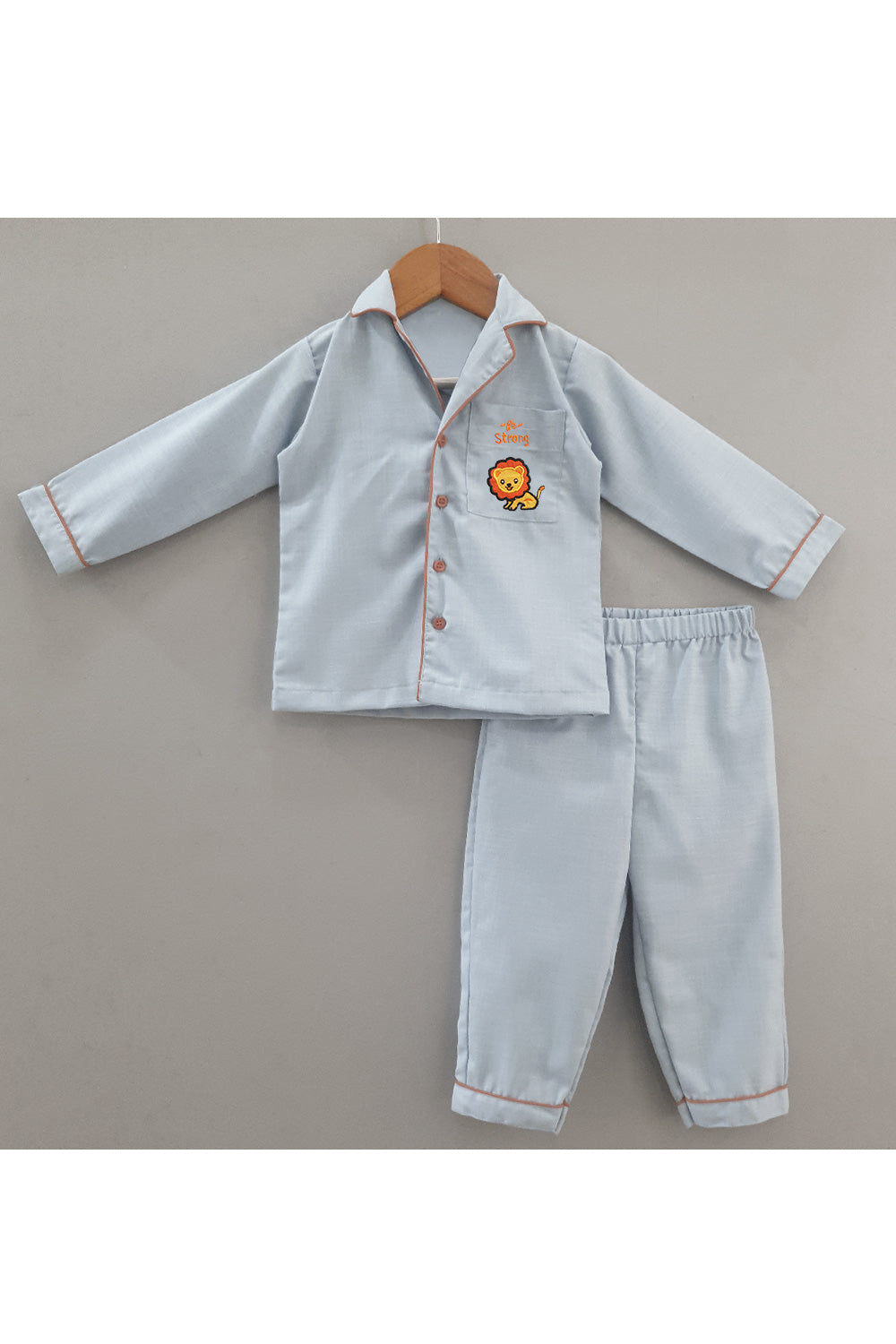 Powder Blue Lion Motif Cotton Nightsuit